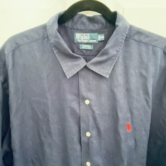 Vintage Polo Ralph Lauren Shirt Mens XXL Navy Blue Caldwell Linen Loop Collar - Picture 3 of 7